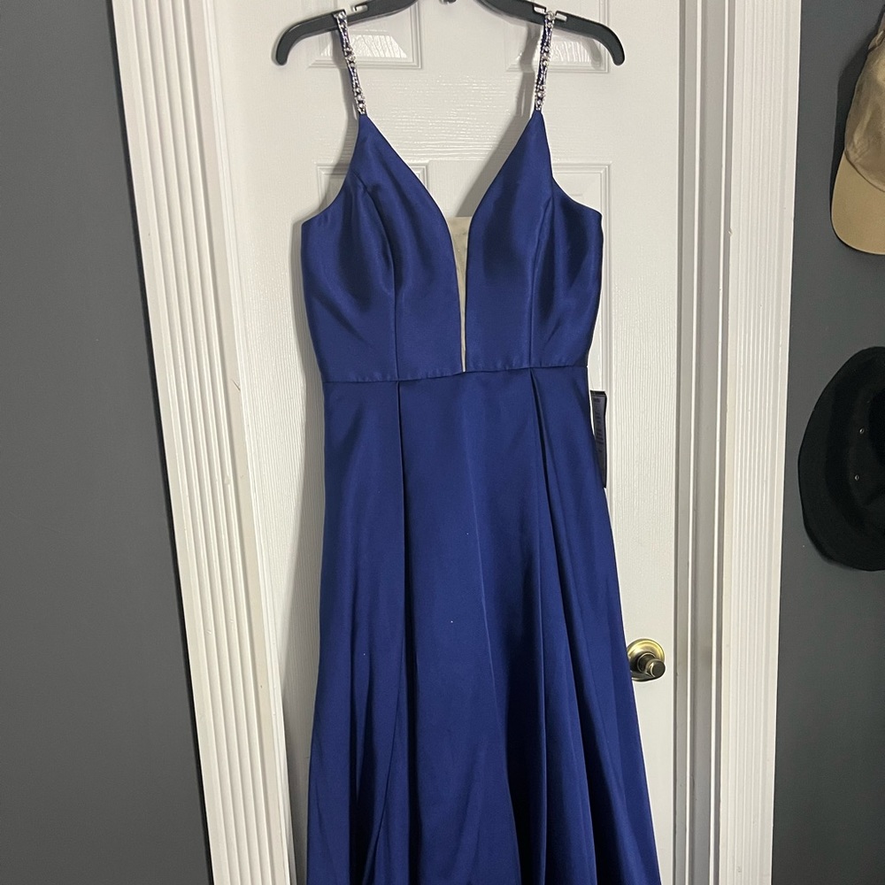 Long diamond strap formal dress